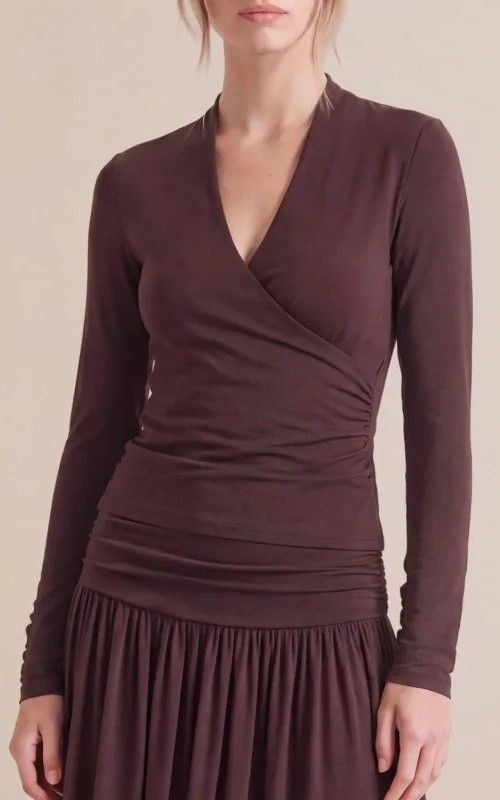 By TiMo Jersey V-Neck Top Brown