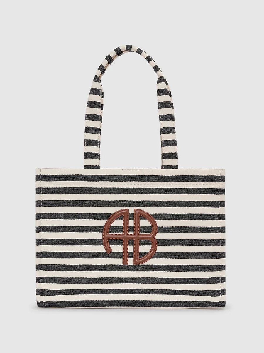 Anine Bing Lara Tote Black And Natural Stripe