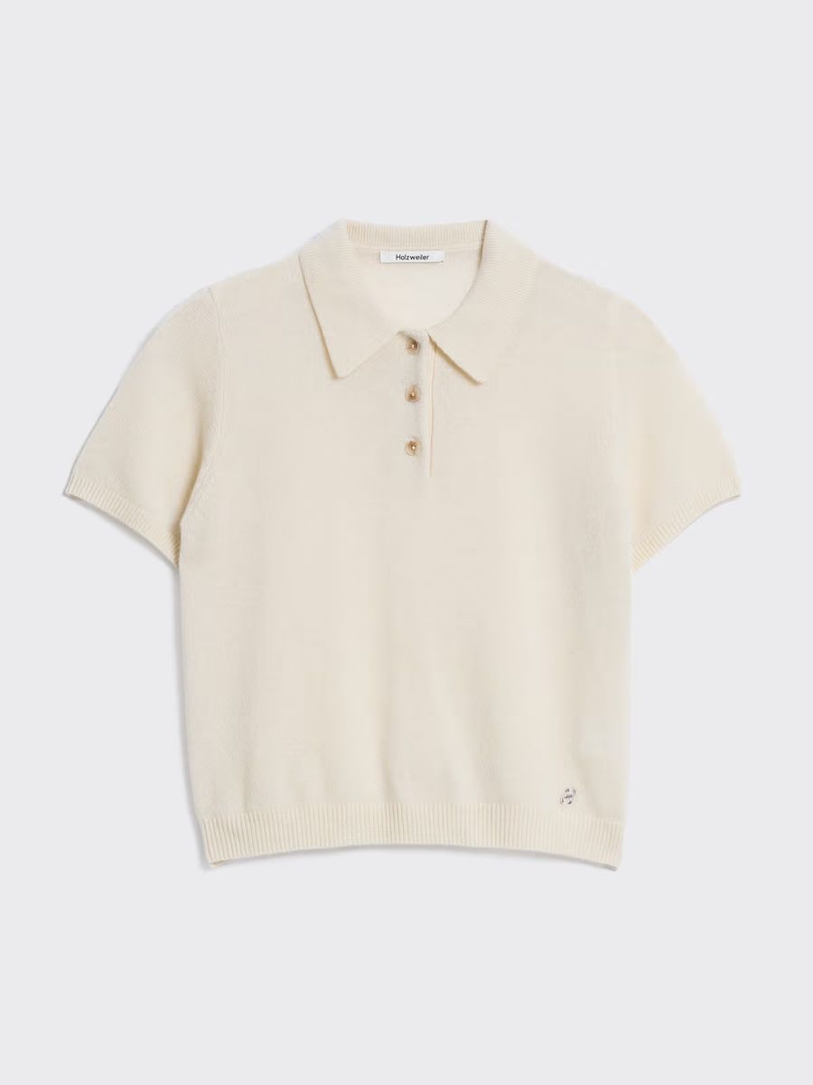Holzweiler Cashmere Short Sleeve Polo Ecru