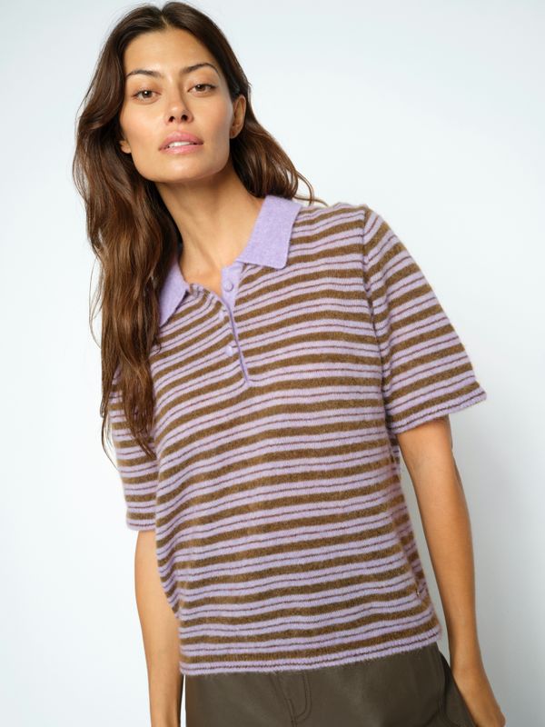 Mos Mosh Milvi SS Stripe Polo Knit Violet Tulip