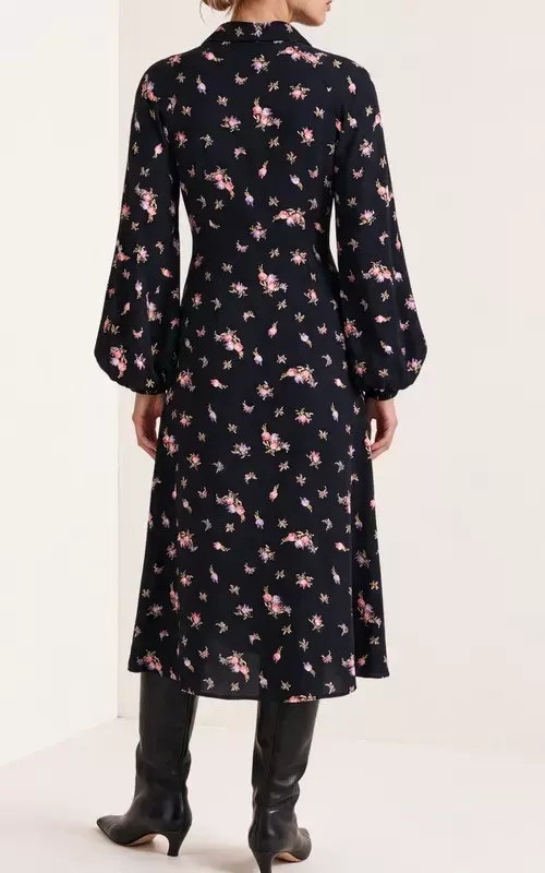 By TiMo Viscose Button-Down Dress Midnight Flowers