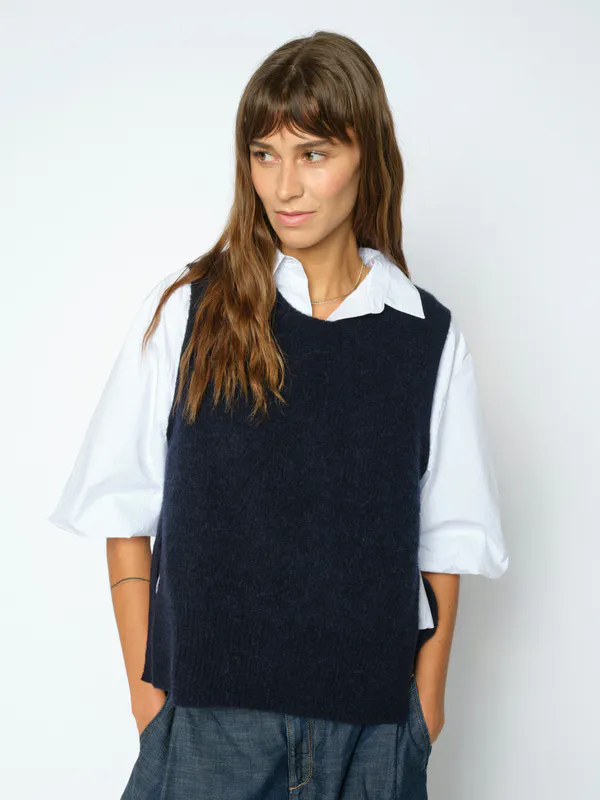 Mos Mosh Thora Tie Knit Vest Salute Navy