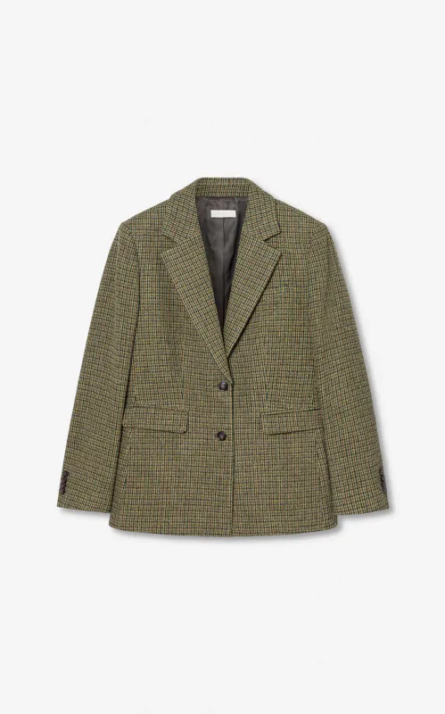 Camilla Pihl Brook Houndstooth Blazer Green Houndstooth