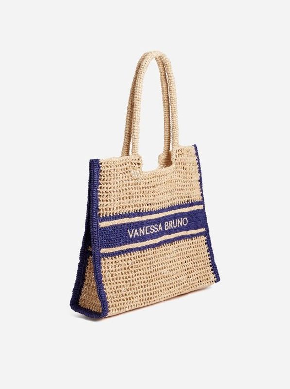 Vanessa Bruno Raffia Panier GM Bag L Ecru/Marine