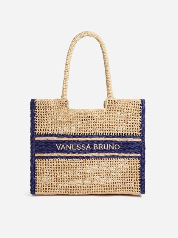 Vanessa Bruno Raffia Panier GM Bag L Ecru/Marine