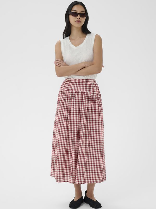Part Two Brunhild Skirt Burnt Russet Check Red