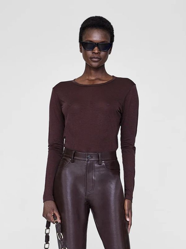 Anine Bing Sylvie Long Sleeve Tee Dark Brown