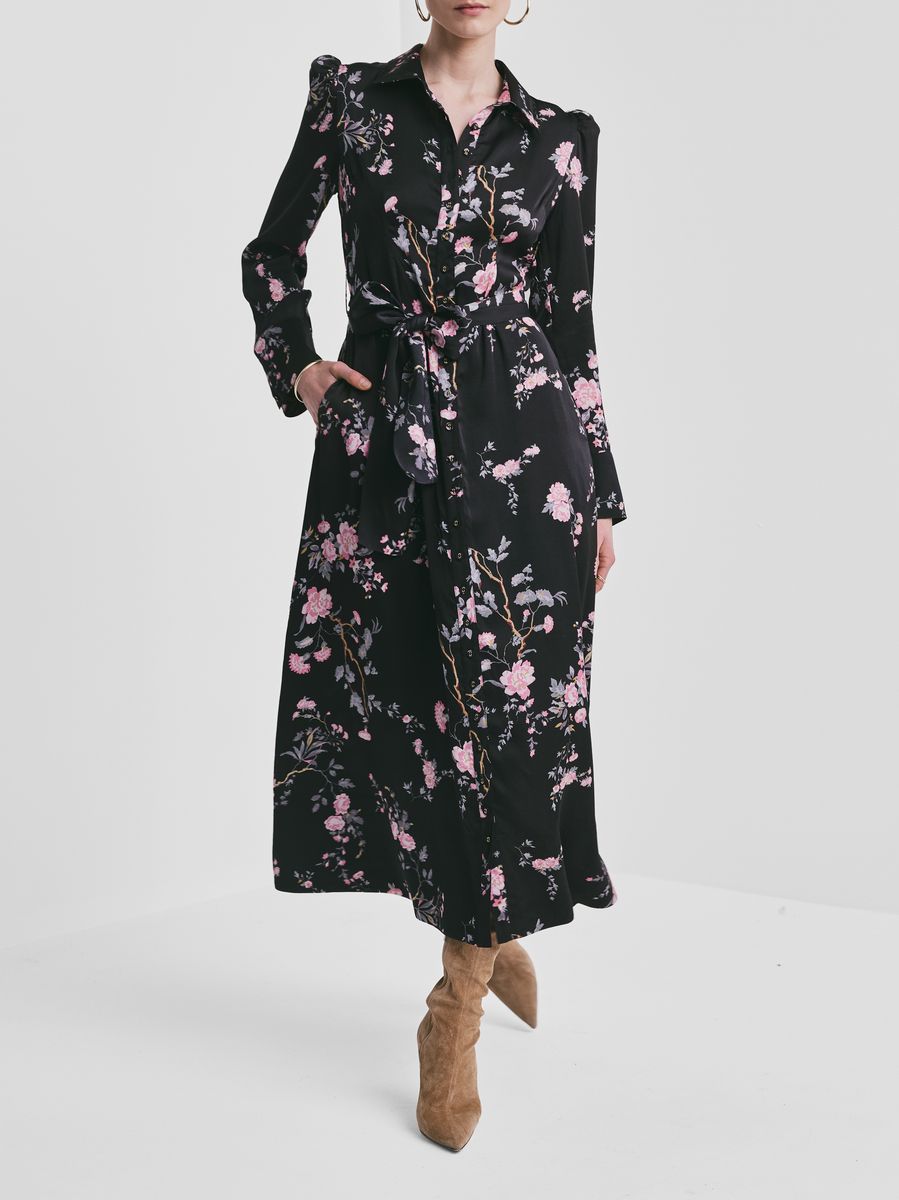 By TiMo Satin Belt Dress Midnight Garden