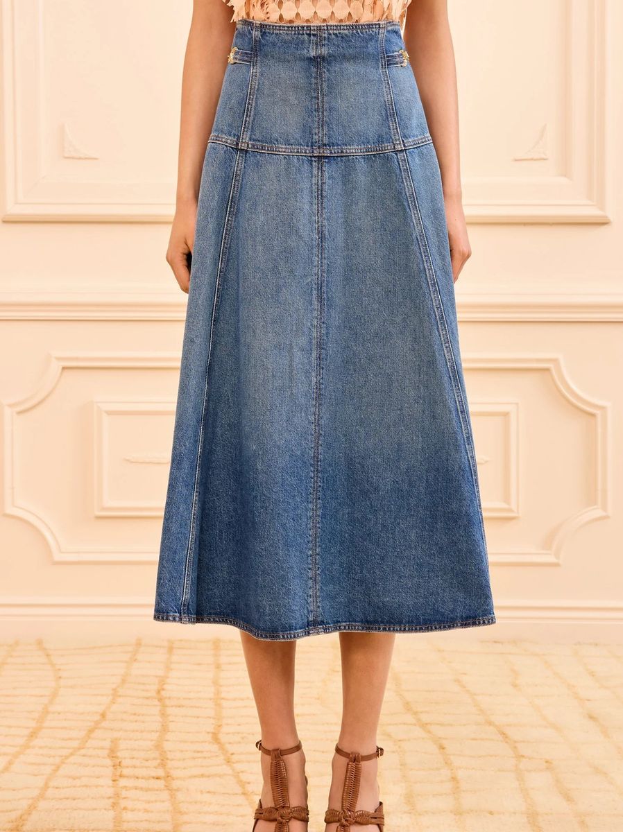 Ulla Johnson The Brigitte Denim Midi Skirt Danube