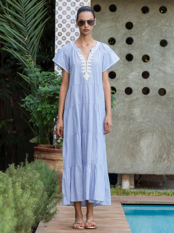 Rose and Rose Camelia Maxi Dress Blue Stripes