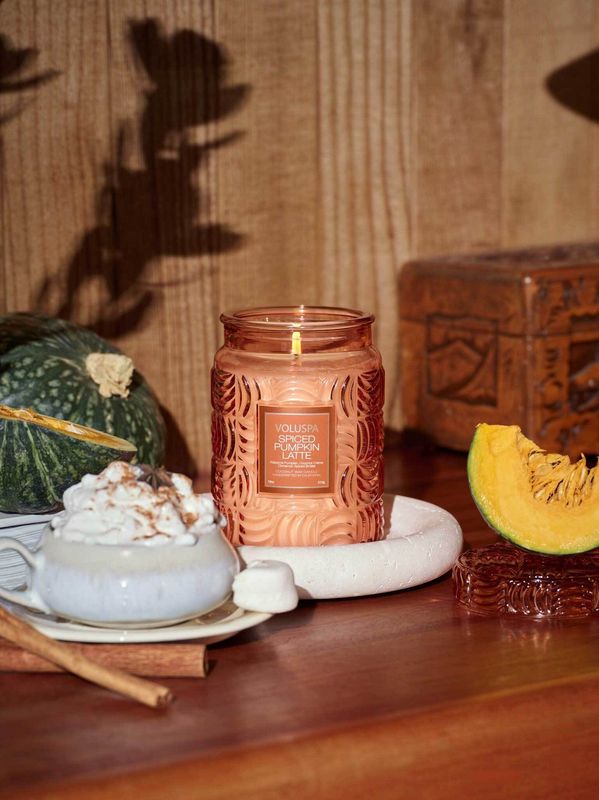 Voluspa Large Glass Jar w/Glass Lid Spiced Pumpkin Latte