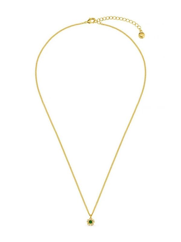 Orelia Crystal & Emerald Flower Necklace Pale Gold