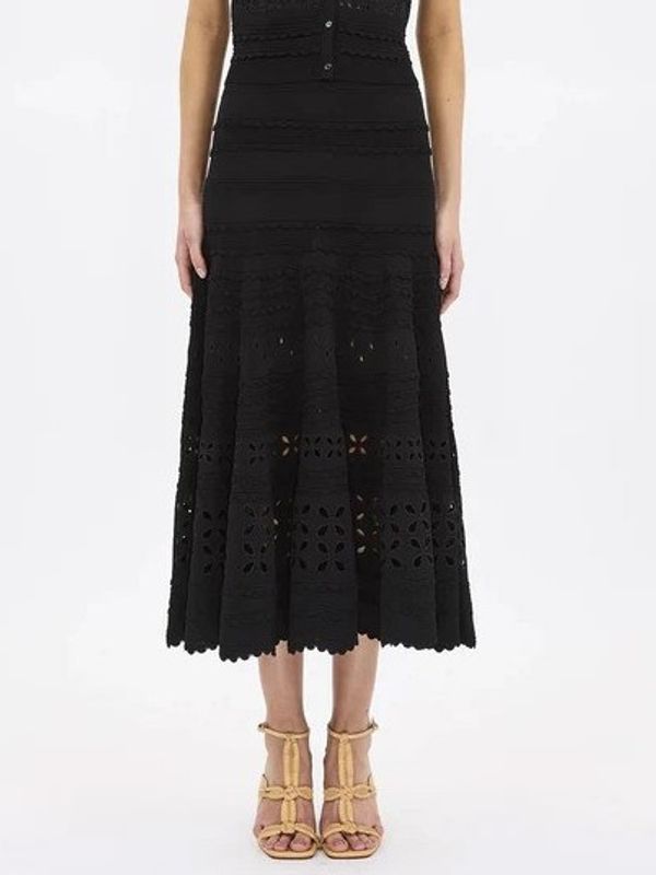 Ulla Johnson Annisa Eyelet Knit Skirt Black