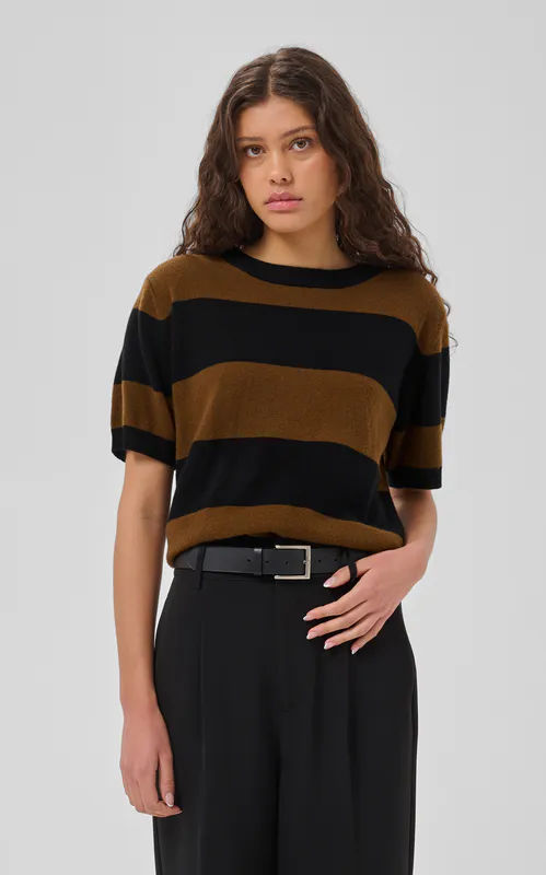 My Essential Wardrobe Jola Knit Pullover SS Bison/Black Stripe