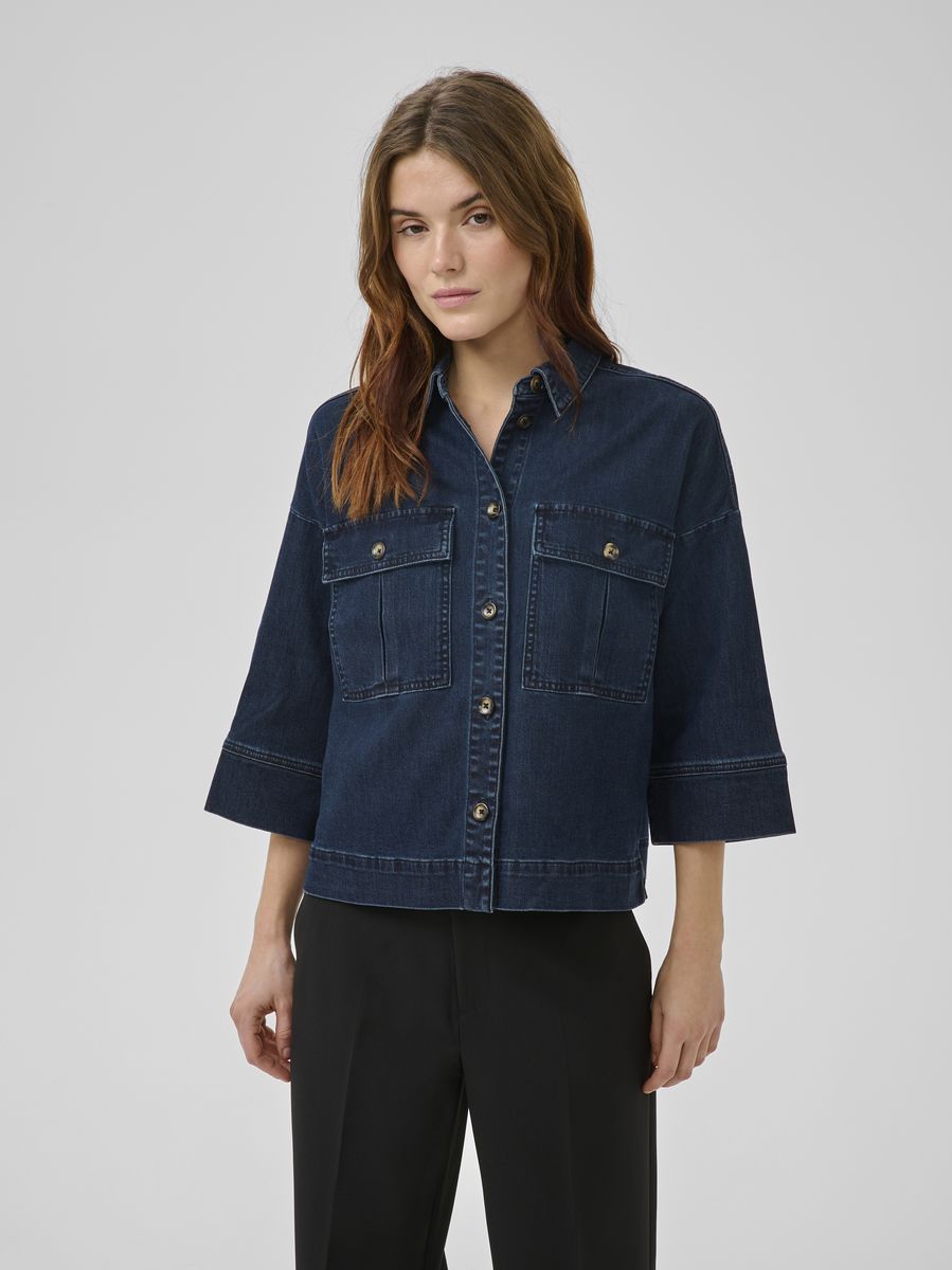 My Essential Wardrobe Lara Short Shirt 115 Dark Blue Un-Wash