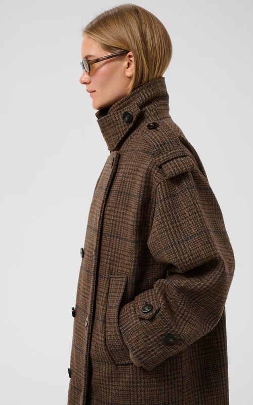 Soaked Dolores Double Breasted Coat Brown Check